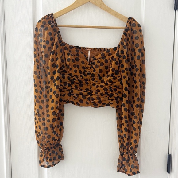 FREE PEOPLE PARKER Blouse Leopard Print Cropped Size XS Like New! - Picture 2 of 7